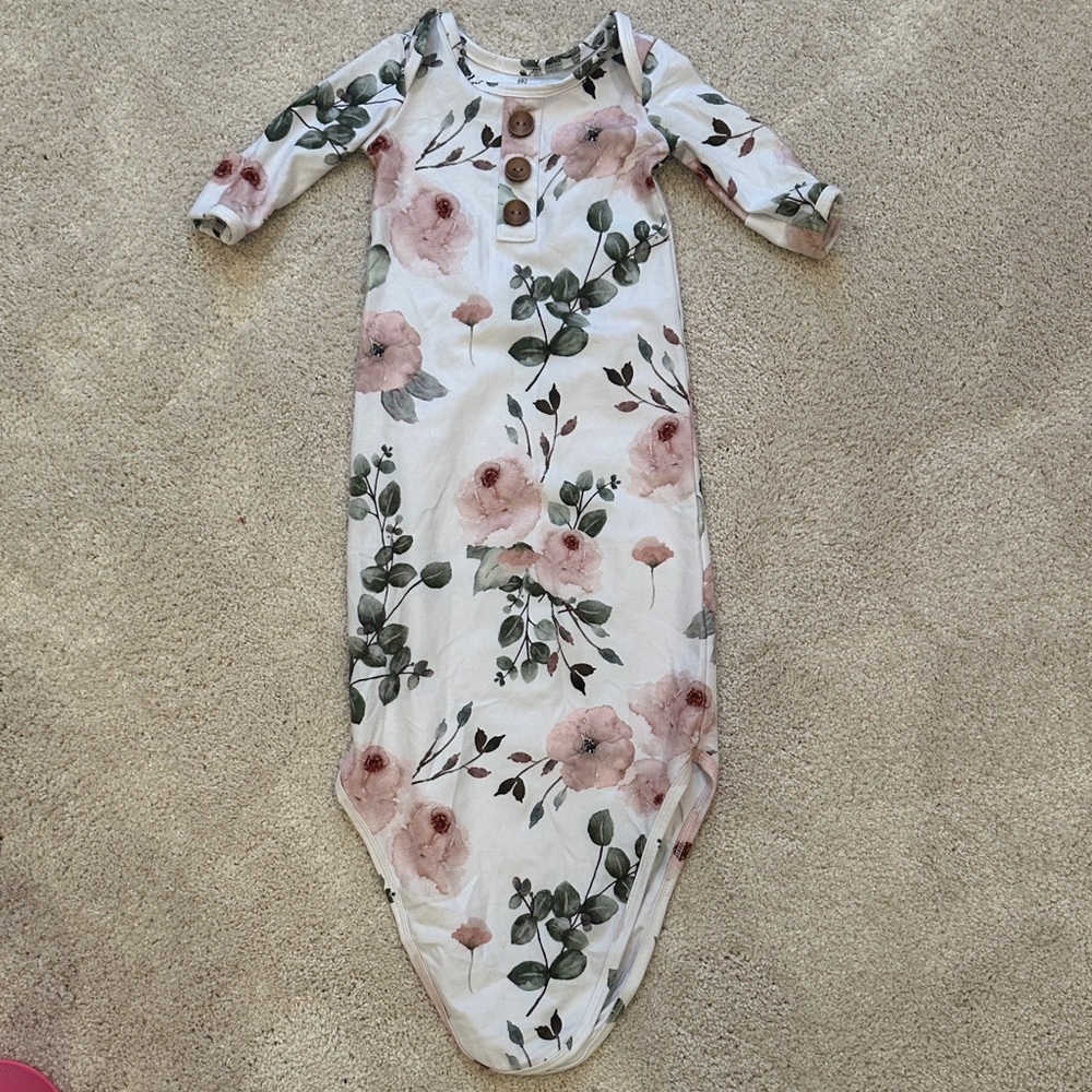 Caden Lane Floral Baby Gown - Pink and Green
